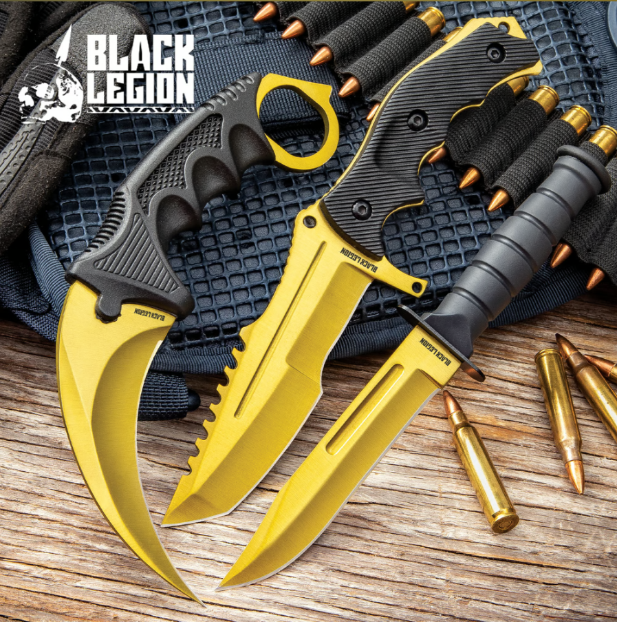 Black Legion Solar Gold Fixed Blade Knife Set