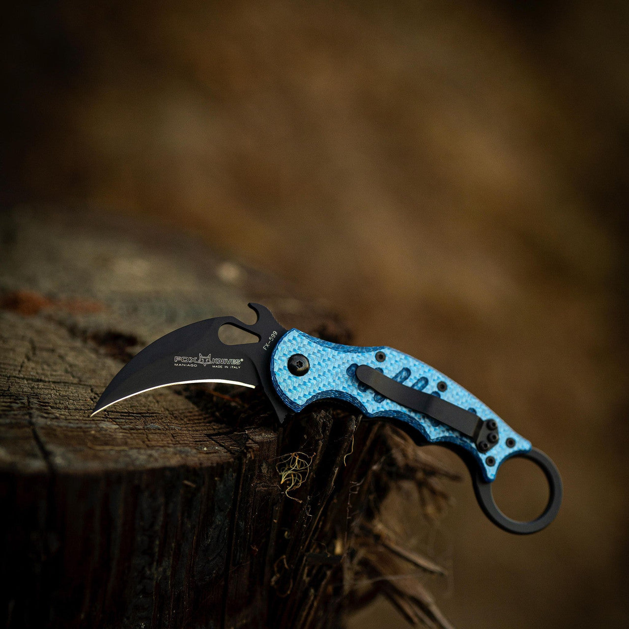 Fox 599 Blue Twill G10 Folding Karambit - Emerson Wave (FX599-BT)