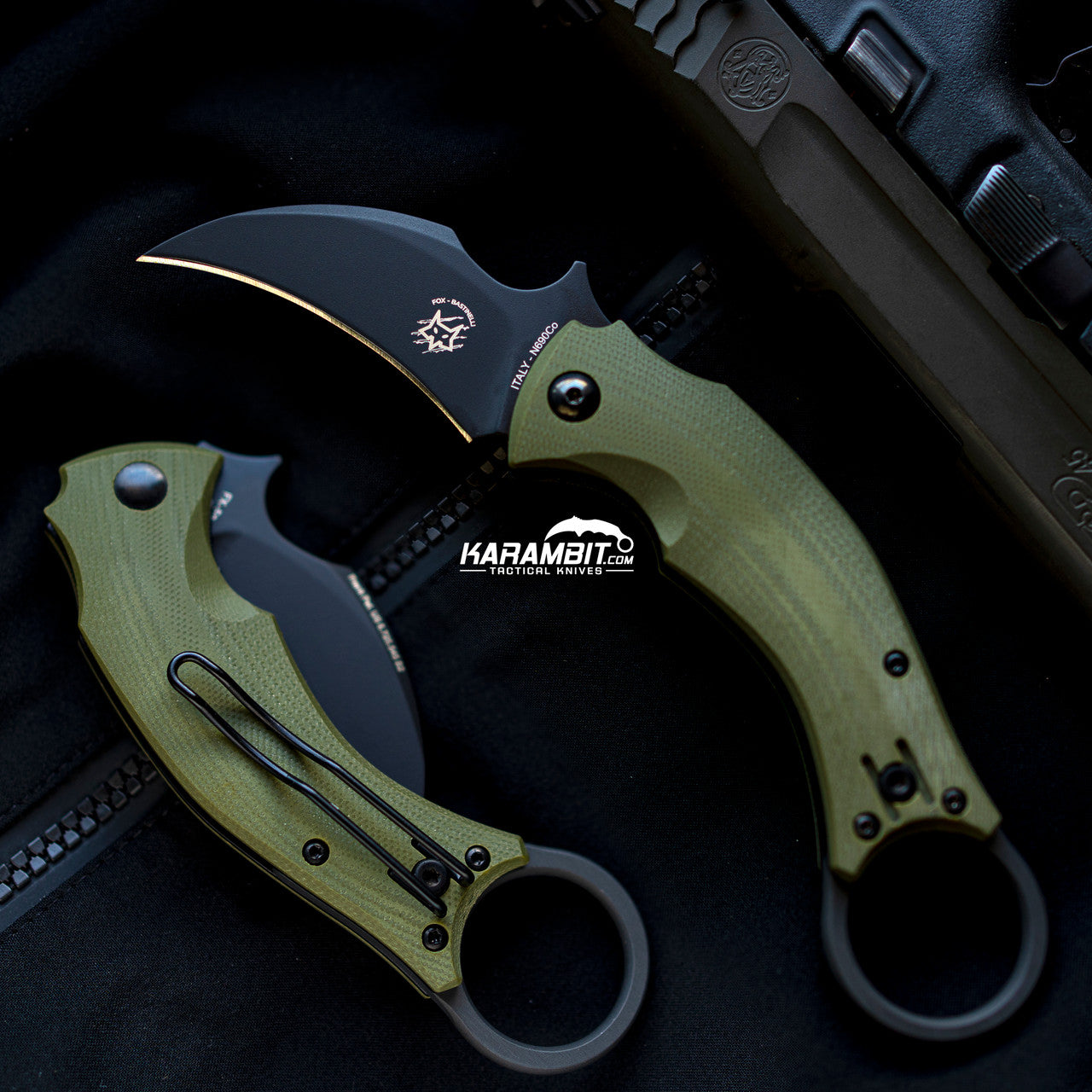 Fox Bastinelli Black Bird OD Green Folding Karambit - Emerson Wave (BAS210GB)