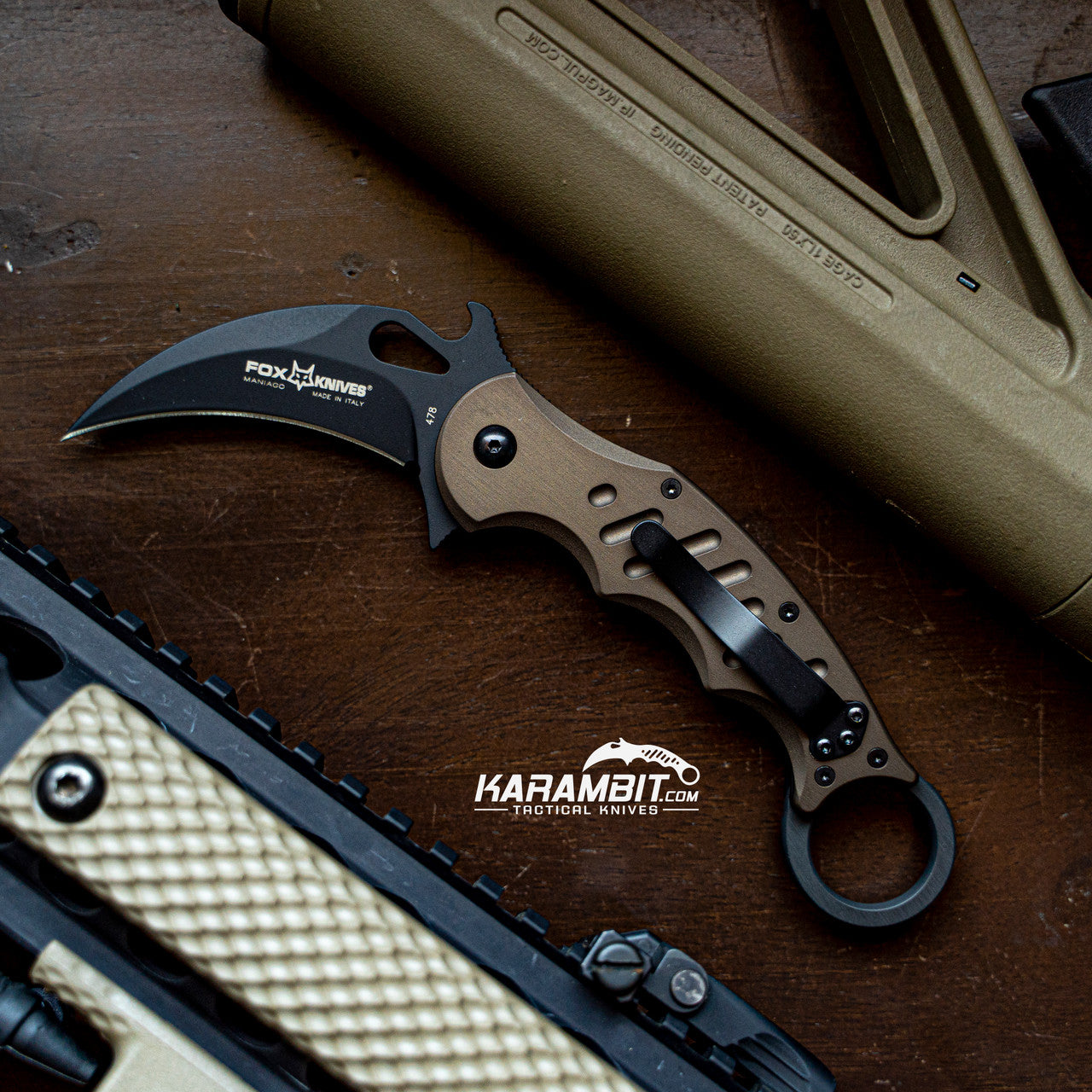 Fox 478 Brown Aluminum Folding Karambit - Emerson Wave (FOX478BR)