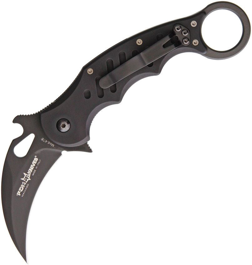 Fox Black Anodized Aluminum Folding Karambit - Laser Engravable (FX-478B)