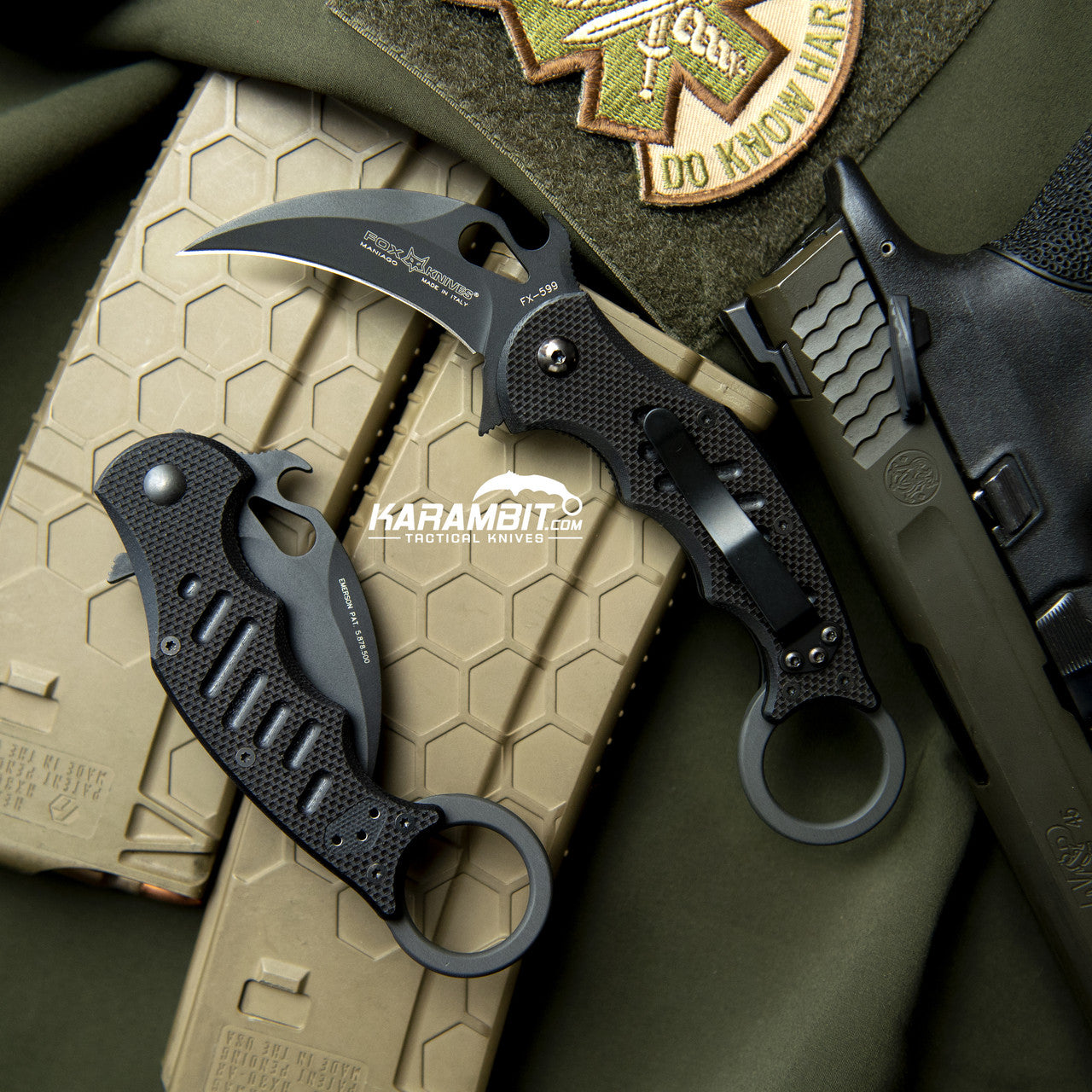 Fox 599 Black G10 Folding Karambit - Emerson Wave (FX599)