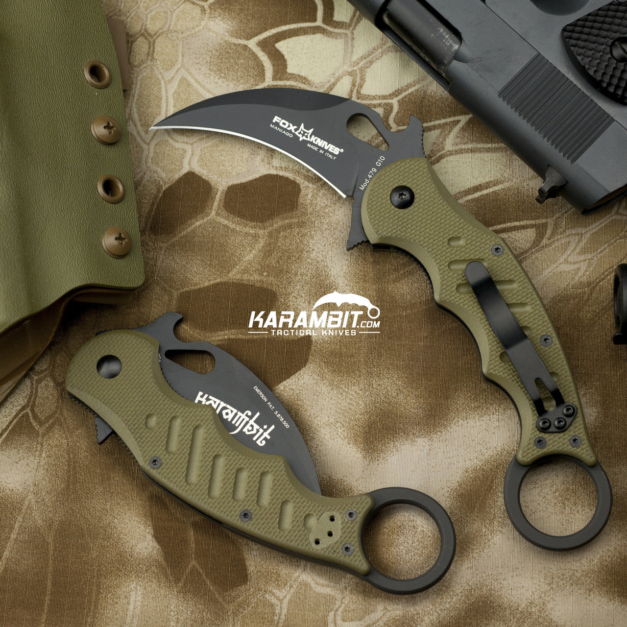 Fox 599 OD Green G10 Folding Karambit - Emerson Wave