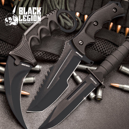 Black Fixed Blade Knife Set