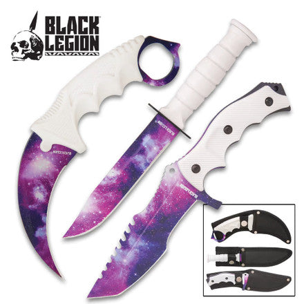 White Galaxy Fixed Blade Knife Set | Black Legion