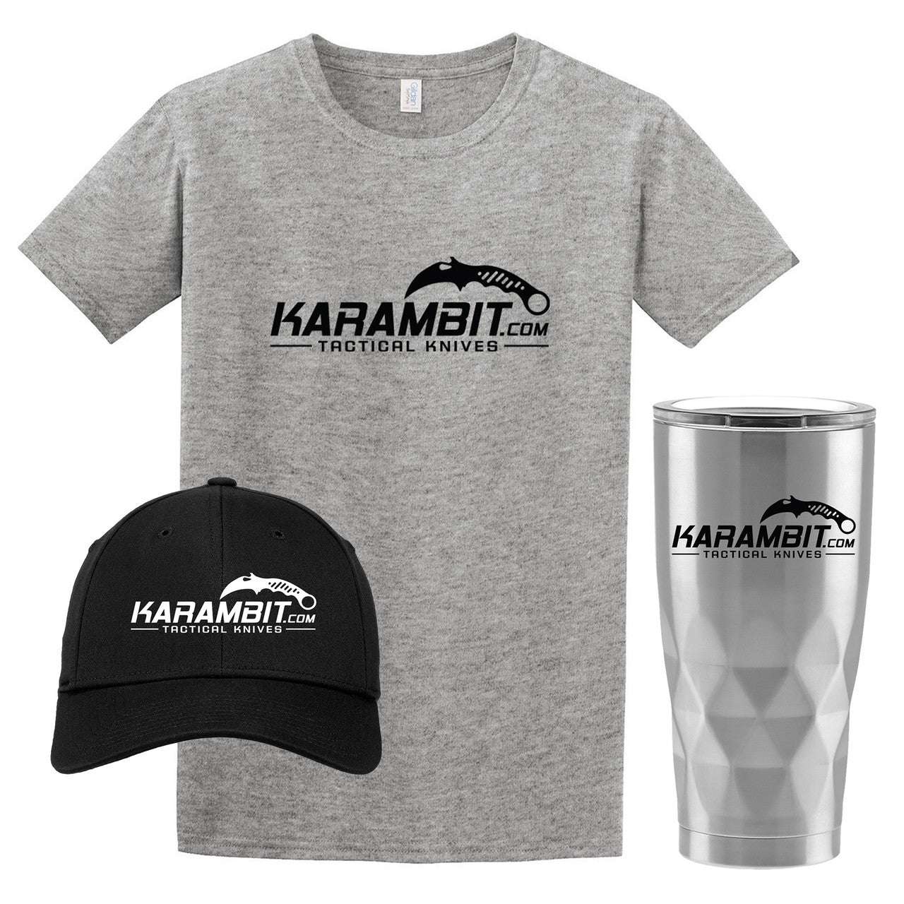 Karambit.com Accessory Bundle. Buy the Hat and Tumbler and the T-Shirt if FREE!