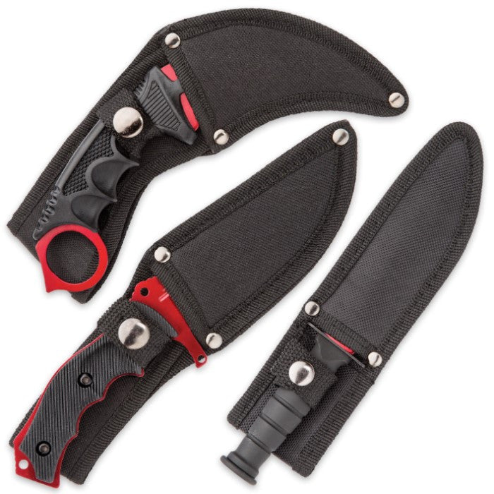 Red Fixed Blade Knife Set (17 BV448)
