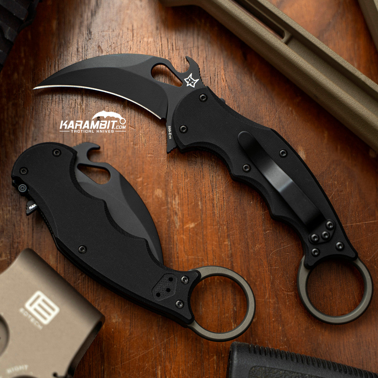 Fox 599 EVO Black Aluminum Folding Karambit - LAWKS (FX-EVO-599-Alum-B)