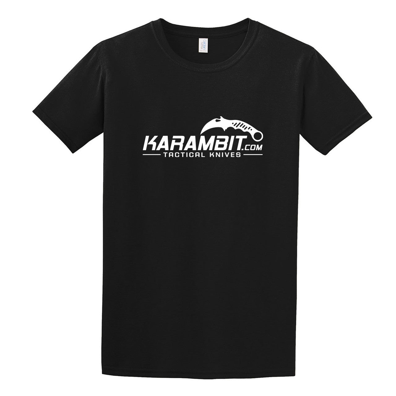 Karambit.com Softstyle® T-Shirt, Color: Black, front of shirt w/ Karambit.com white logo. (KbitlogoSoftstyleTee-BLK)