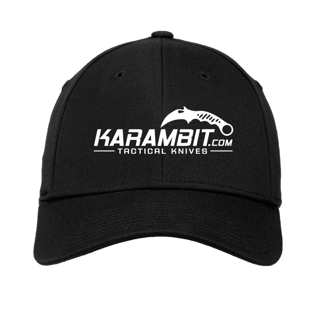 Karambit.com New Era® - Structured Stretch Cotton Hat - Black - front view. (KbitHat-BLK)