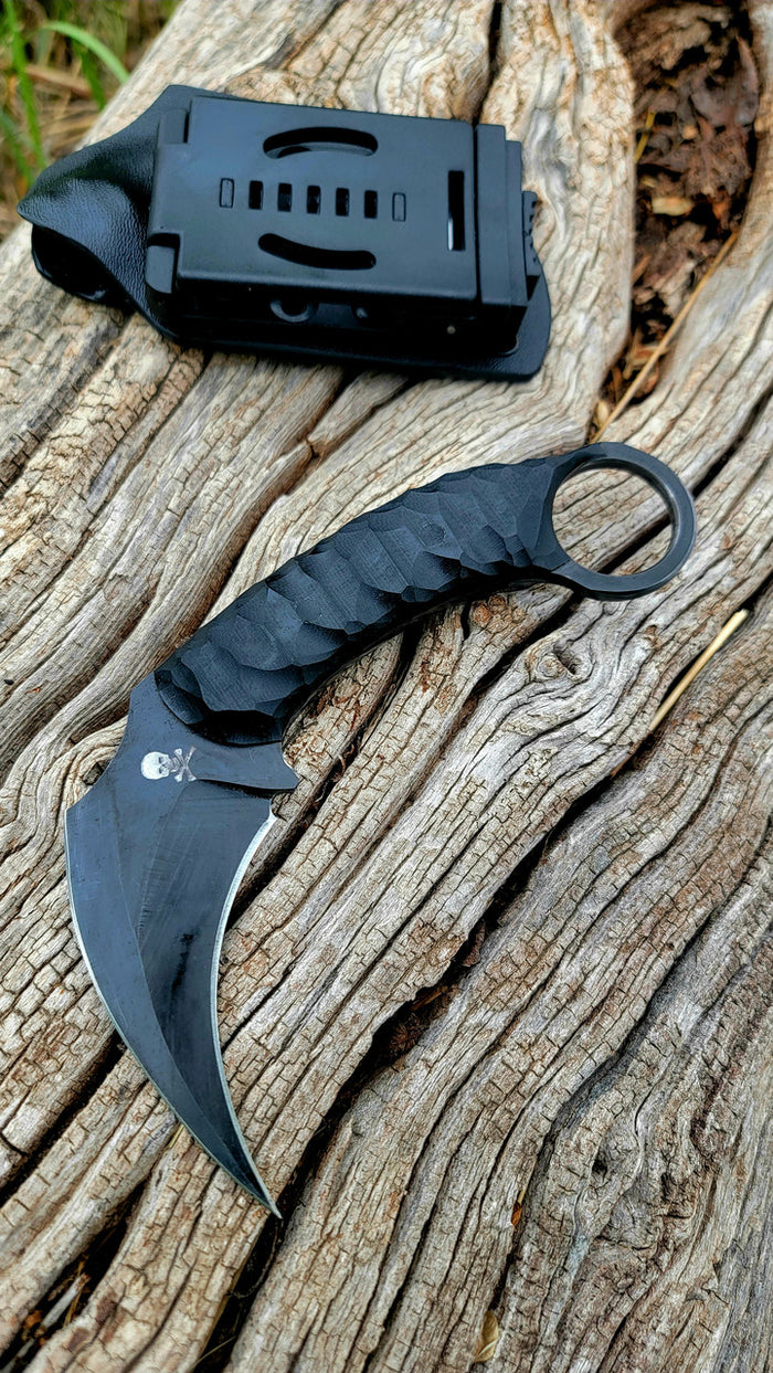 HOLYEDGE Heavy Duty Pocket Tactical Fixed Blade Karambit Knife G10 Handle  D2 Blade Double Edged Strike Hunting Knifes CSGO Claw Knives (Black) :  : DIY & Tools