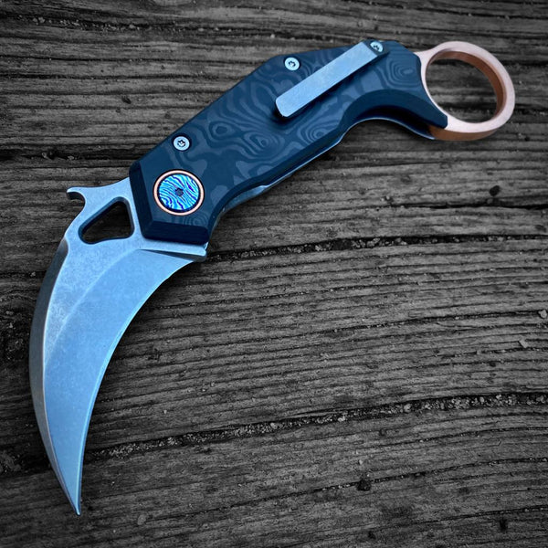 M3 UDT Timascus Copper Black Dunes CPM3V Super Carbon Folding Karambit With  Pelican Case + Oil